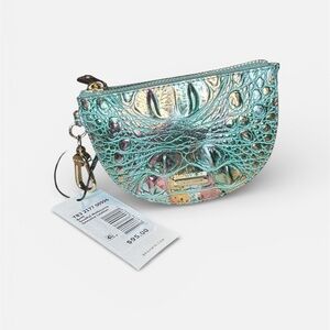 Brahmin Britt Mineral Blue Melbourne leather coin wallet genuine croc embossed